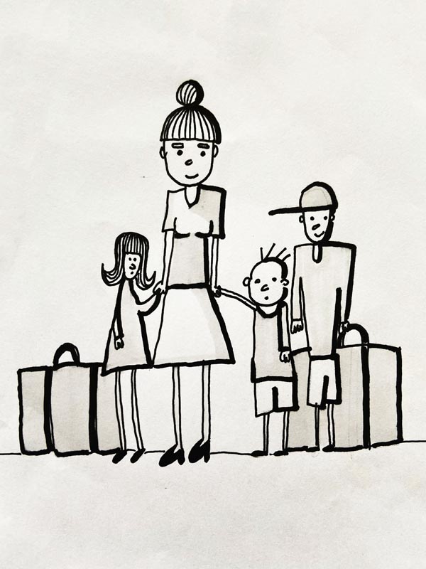 Drawing of a woman with kids