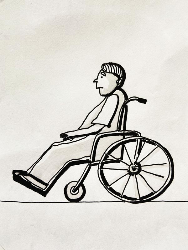 Drawing of a person on a wheelchair