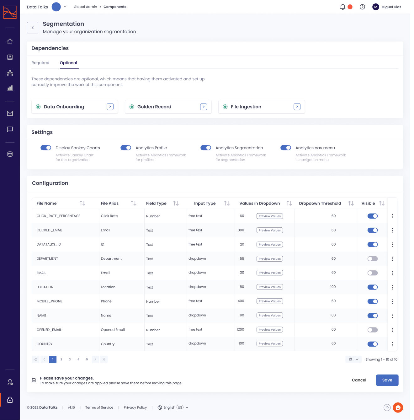 data talks app components dashboard