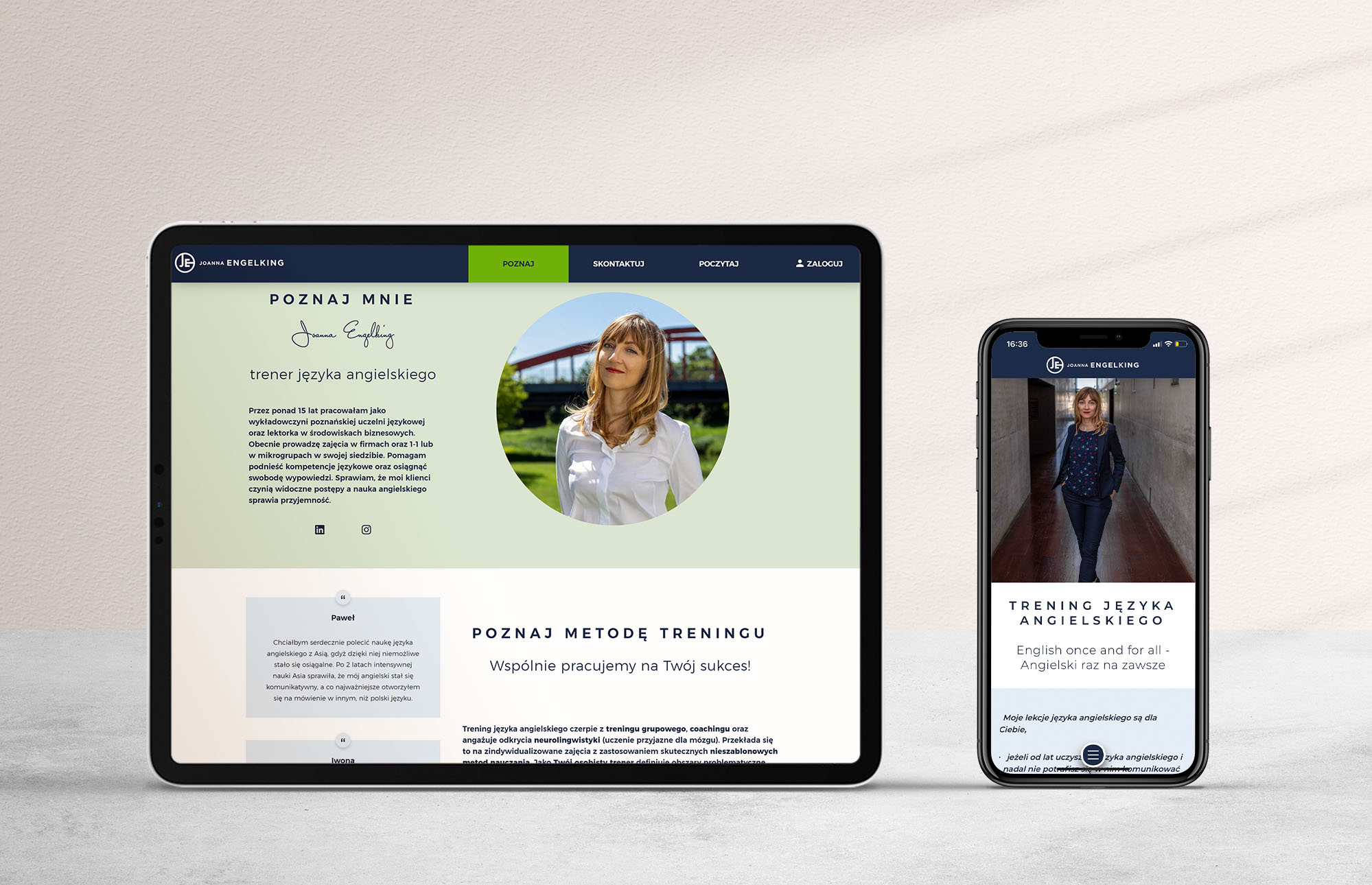 laptop and mobile with joanna.engelking.pl webpage displayed